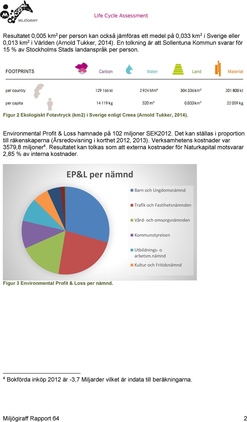 Environmental Profit & Loss hamnade på 102 miljoner SEK2012. Det kan ställas i proportion till räkenskaperna (Årsredovisning i korthet 2012, 2013). Verksamhetens kostnader var 3579,8 miljoner 4.