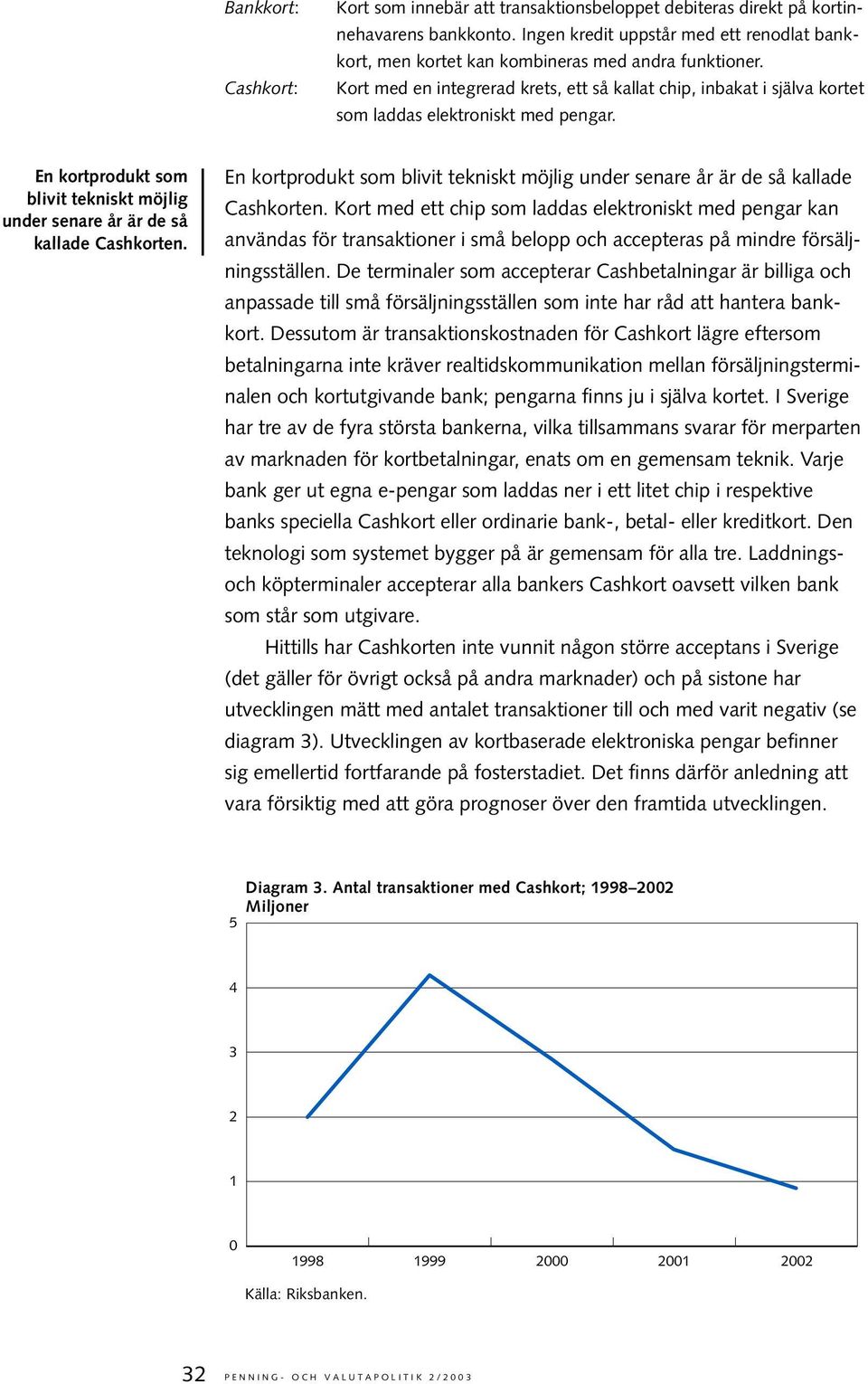 Kort med en integrerad krets, ett så kallat chip, inbakat i själva kortet som laddas elektroniskt med pengar. En kortprodukt som blivit tekniskt möjlig under senare år är de så kallade Cashkorten.