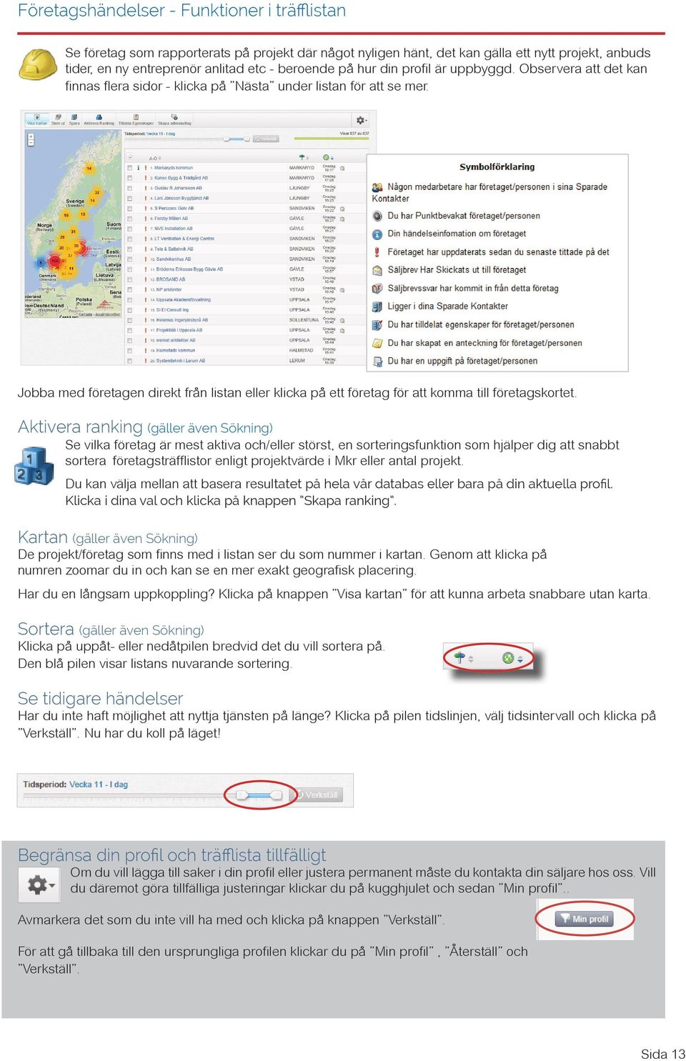 Jobba med företagen direkt från listan eller klicka på ett företag för att komma till företagskortet.