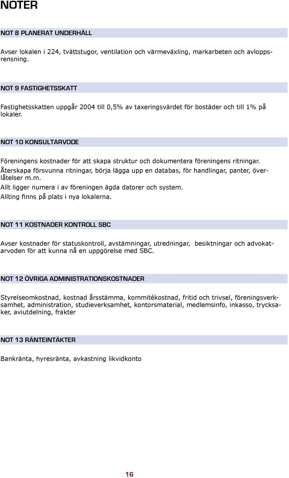 NOT 10 KONSULTARVODE Föreningens kostnader för att skapa struktur och dokumentera föreningens ritningar.