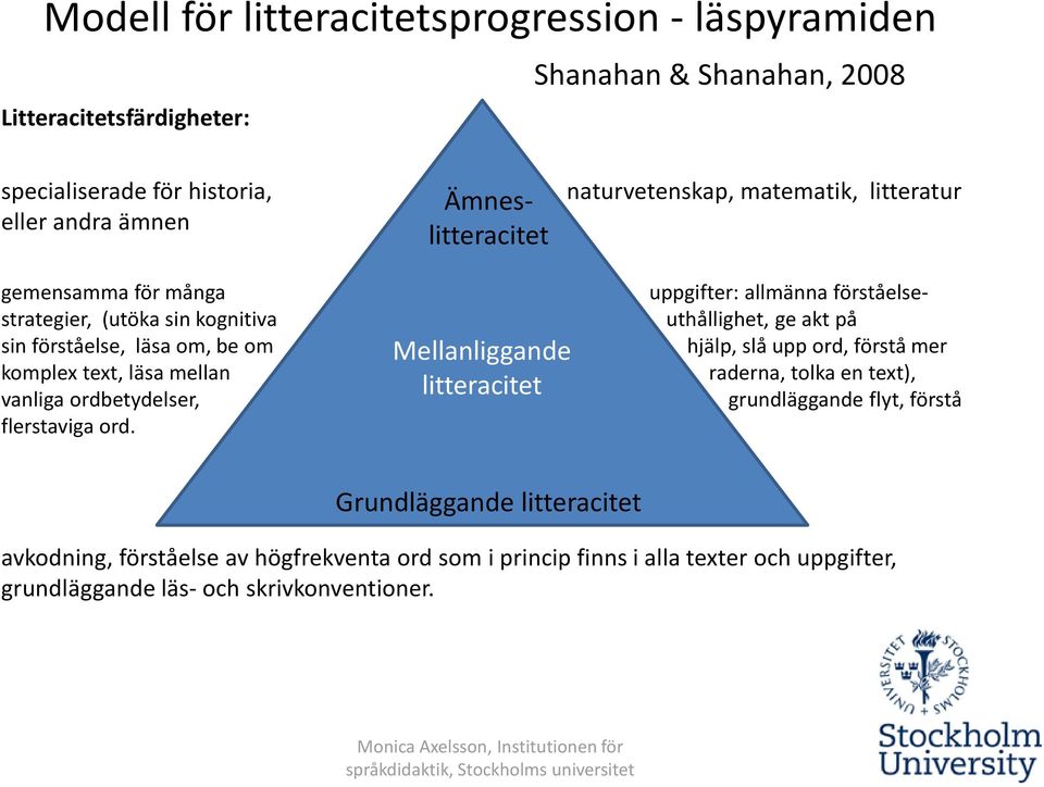 be om Mellanliggande hjälp, slå upp ord, förstå mer komplex text, läsa mellan raderna, tolka en text), litteracitet vanliga ordbetydelser, grundläggande flyt, förstå