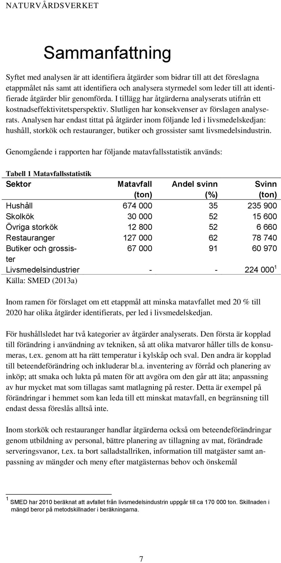 Analysen har endast tittat på åtgärder inom följande led i livsmedelskedjan: hushåll, storkök och restauranger, butiker och grossister samt livsmedelsindustrin.