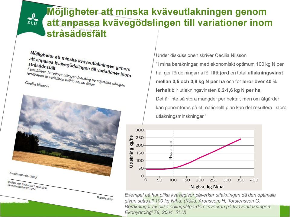 ha. Det är inte så stora mängder per hektar, men om åtgärder kan genomföras på ett nationellt plan kan det resultera i stora utlakningsminskningar.