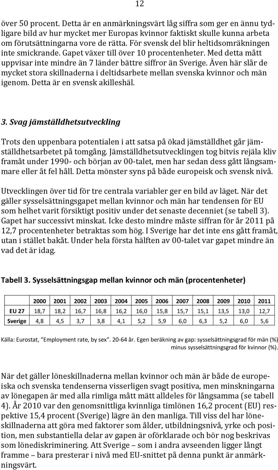 Även här slår de mycket stora skillnaderna i deltidsarbete mellan svenska kvinnor och män igenom. Detta är en svensk akilleshäl. 3.