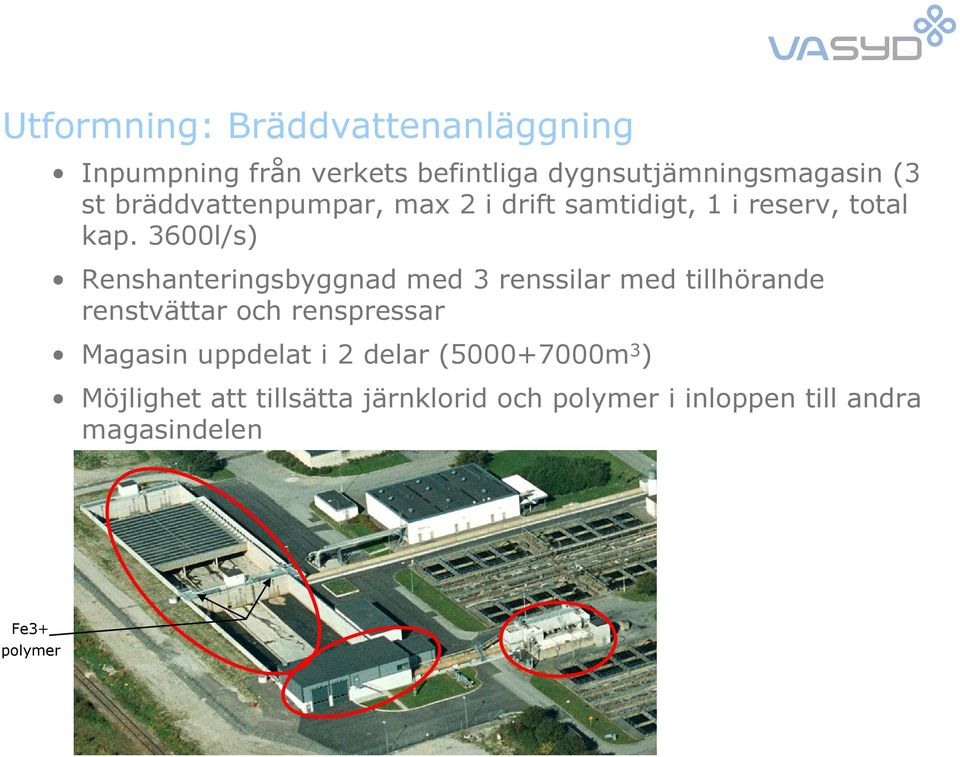 3600l/s) Renshanteringsbyggnad med 3 renssilar med tillhörande renstvättar och renspressar Magasin