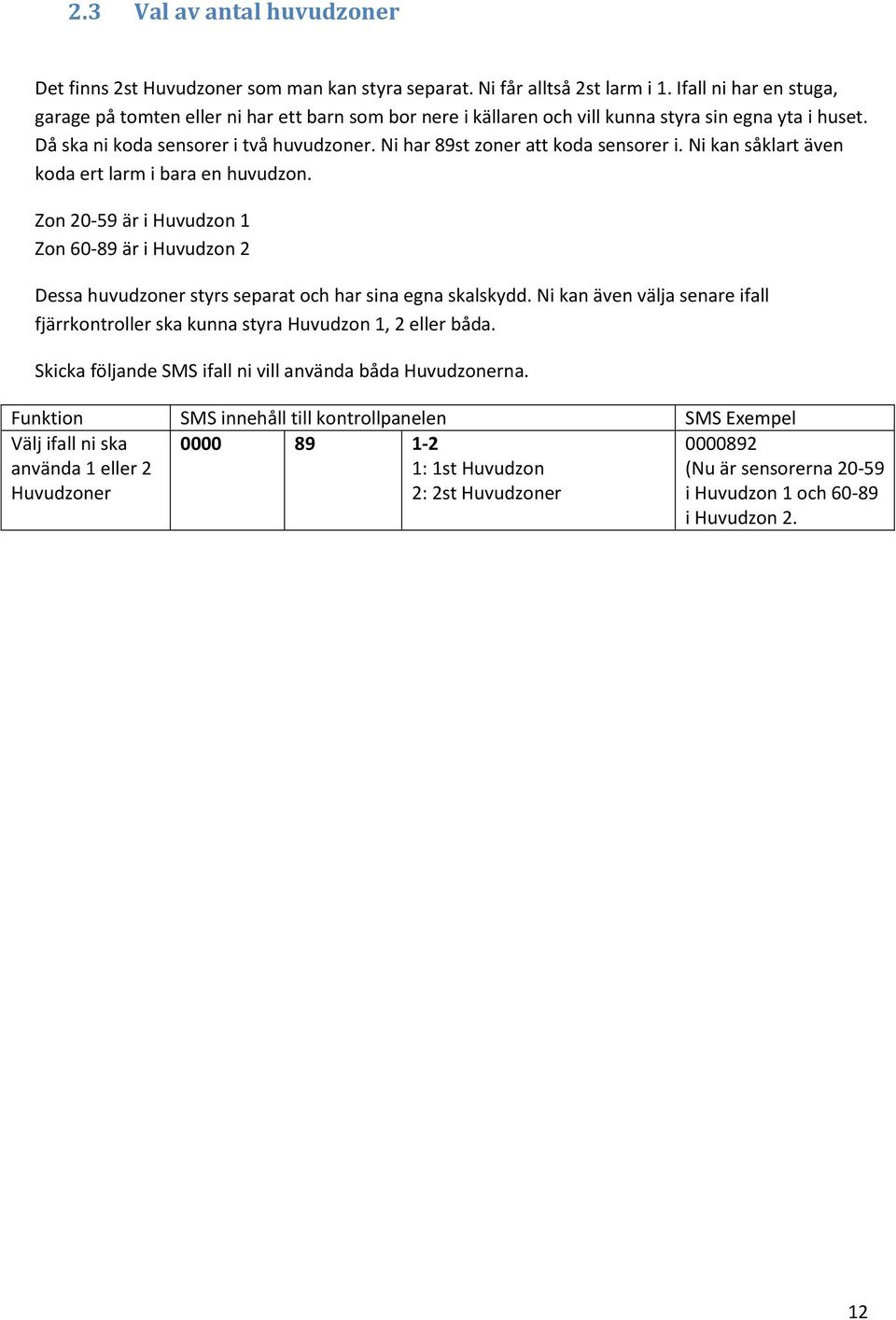 Ni har 89st zoner att koda sensorer i. Ni kan såklart även koda ert larm i bara en huvudzon.