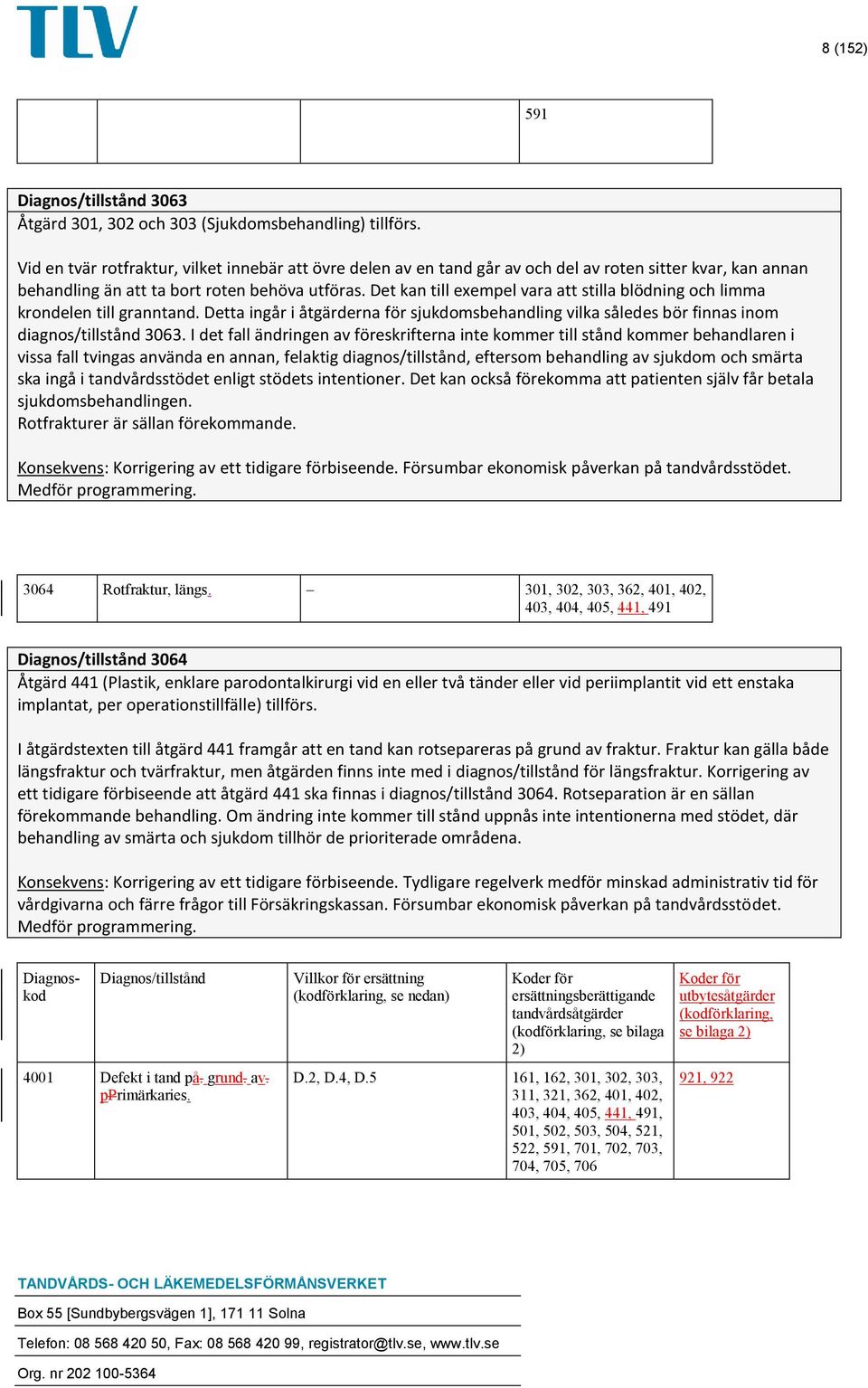 Det kan till exempel vara att stilla blödning och limma krondelen till granntand. Detta ingår i åtgärderna för sjukdomsbehandling vilka således bör finnas inom diagnos/tillstånd 3063.