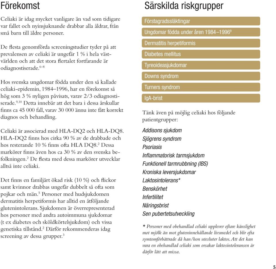 6 8 Hos svenska ungdomar födda under den så kallade celiaki-epidemin, 1984 1996, har en förekomst så hög som 3 % nyligen påvisats, varav 2/3 odiagnostiserade.