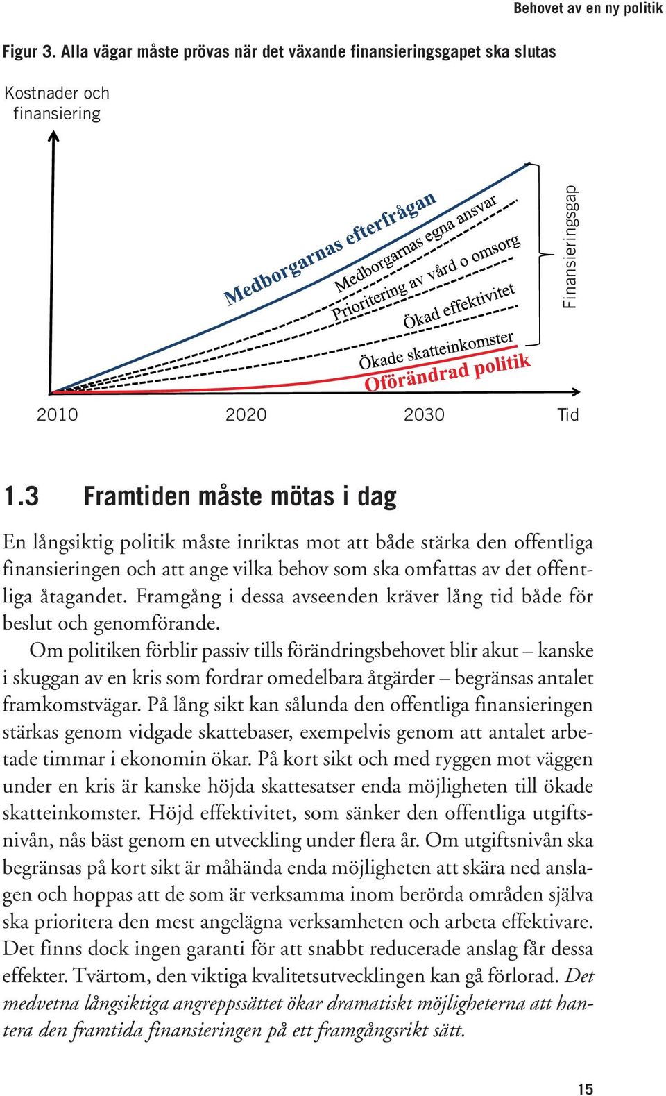 3 Framtiden måste mötas i dag En långsiktig politik måste inriktas mot att både stärka den offentliga finansieringen och att ange vilka behov som ska omfattas av det offentliga åtagandet.