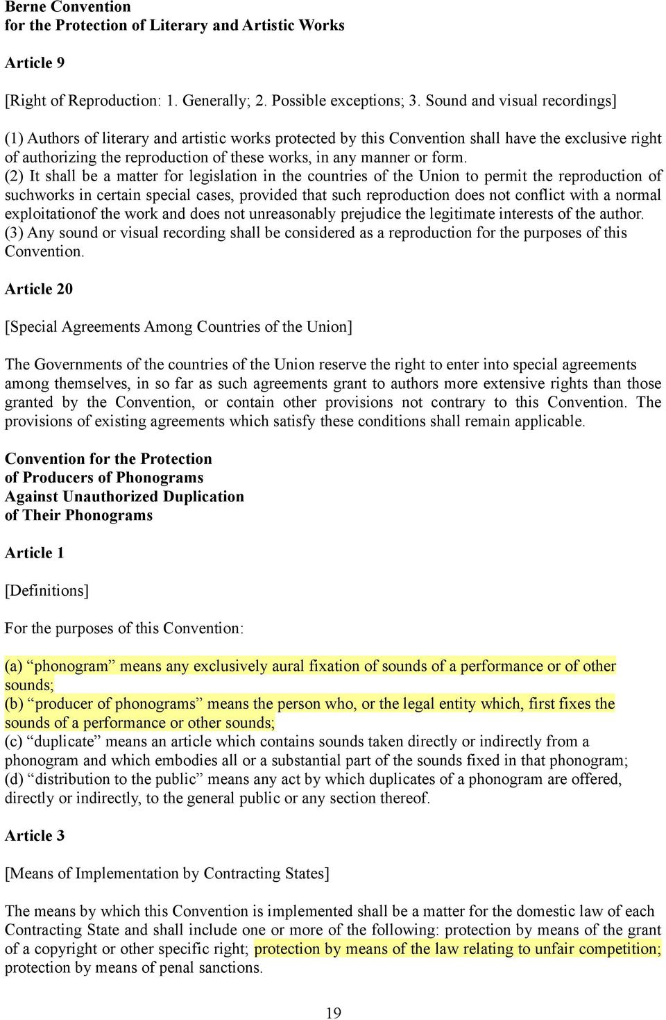 form. (2) It shall be a matter for legislation in the countries of the Union to permit the reproduction of suchworks in certain special cases, provided that such reproduction does not conflict with a