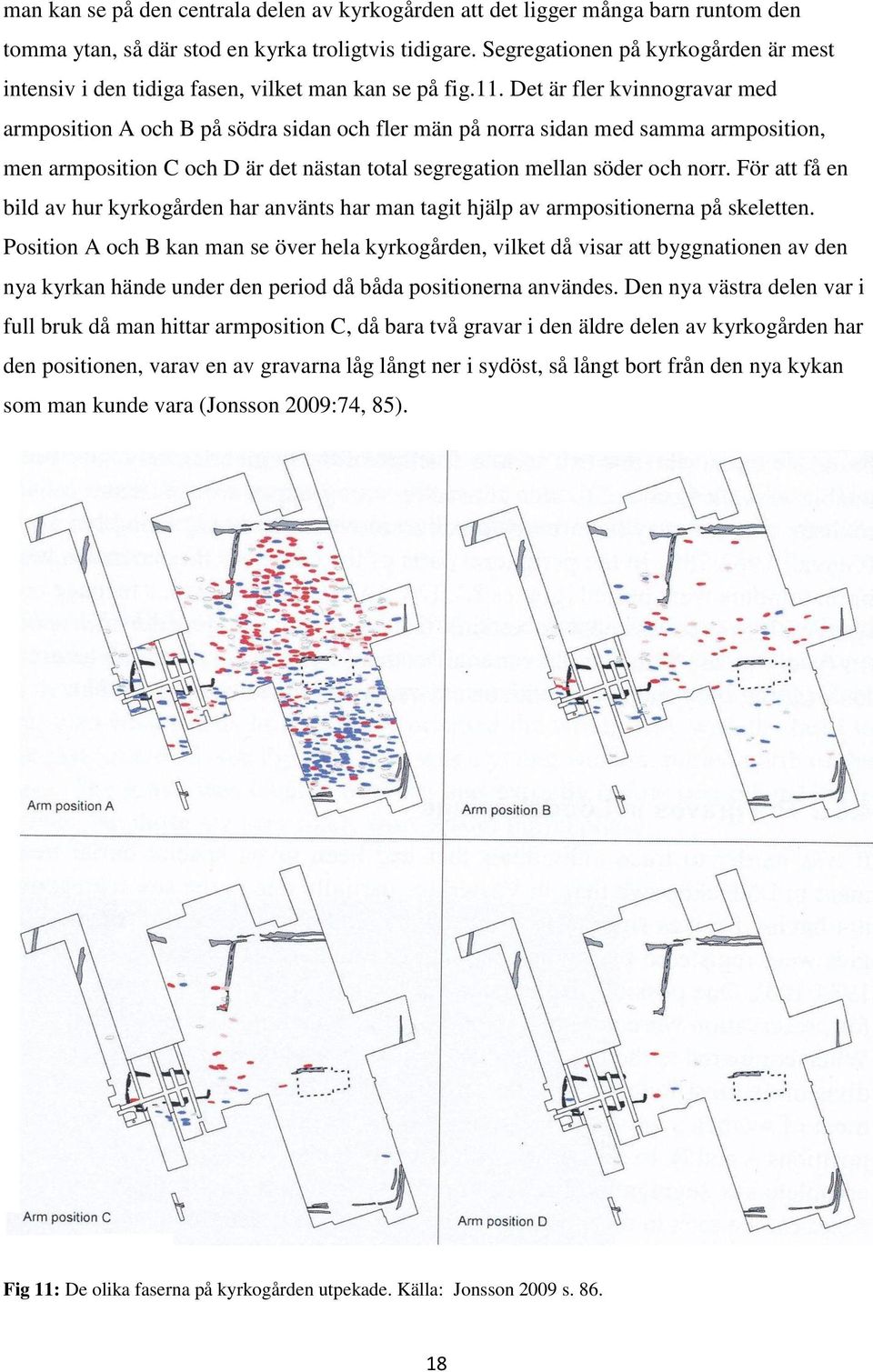 Det är fler kvinnogravar med armposition A och B på södra sidan och fler män på norra sidan med samma armposition, men armposition C och D är det nästan total segregation mellan söder och norr.