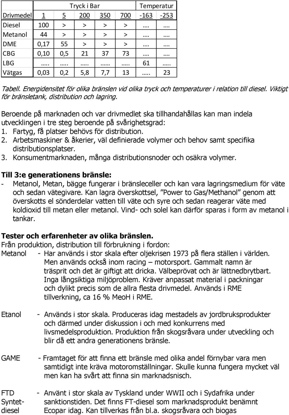 Beroende på marknaden och var drivmedlet ska tillhandahållas kan man indela utvecklingen i tre steg beroende på svårighetsgrad: 1. Fartyg, få platser behövs för distribution. 2.