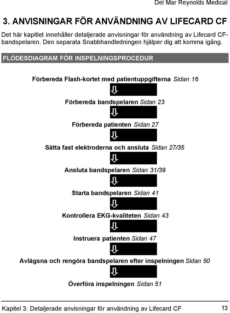 FLÖDESDIAGRAM FÖR INSPELNINGSPROCEDUR Del Mar Reynolds Medical Förbereda Flash-kortet med patientuppgifterna Sidan 16 Förbereda bandspelaren Sidan 23 Förbereda patienten Sidan 27