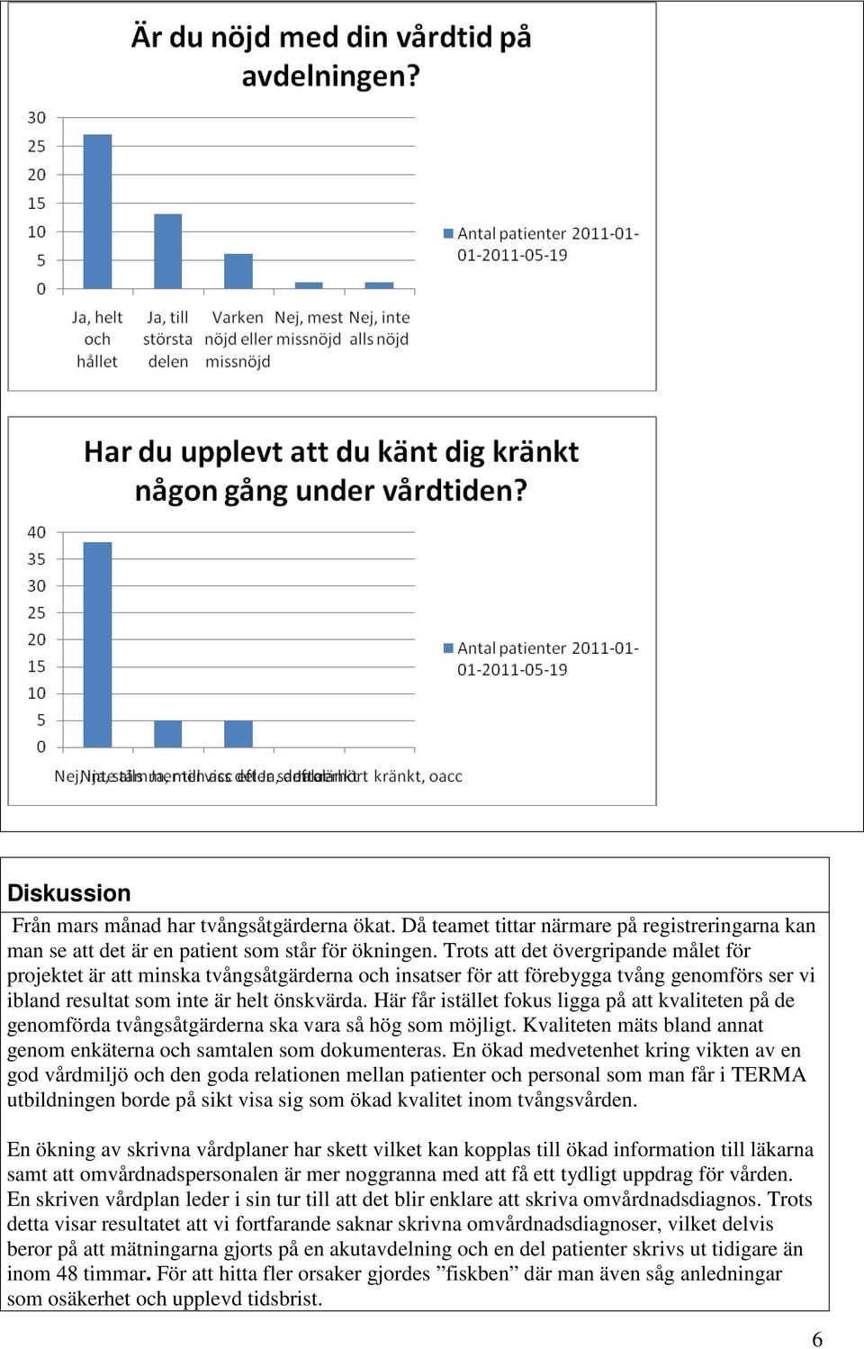 Här får istället fokus ligga på att kvaliteten på de genomförda tvångsåtgärderna ska vara så hög som möjligt. Kvaliteten mäts bland annat genom enkäterna och samtalen som dokumenteras.