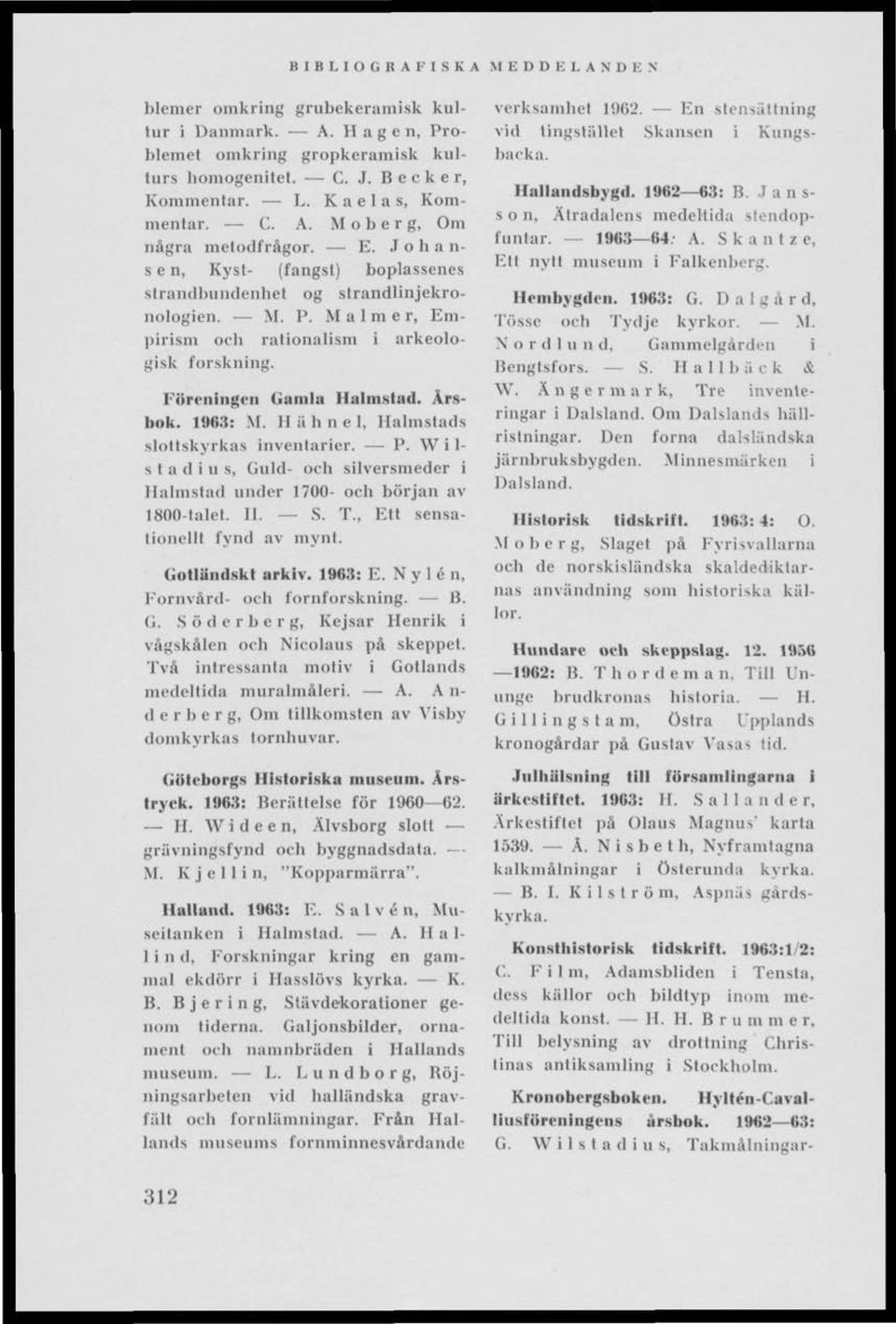 Il ii h n e 1, Halmstads slottskyrkas inventarier. P. W i 1- s t a d i u s, Guld- och silversmeder i Halmstad under 1700- och början av 1800-talet. II. S. T., Ett sensationellt fynd av mynt.