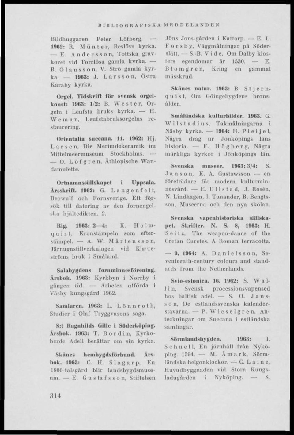 1962: Hj. Larsen, Die Merimdekeramik im Mittelmeermuseum Stockholms. O. Löfgren, Äthiopische Wandamulette. Ortnamnssällskapet i Uppsala. Årsskrift. 1962: G. Langenfelt, Beowulf och Fornsverige.