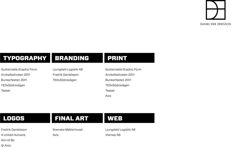 Sustainabl Graphic Form Arvikafstivaln 2011 Bunkrfstn 2011 TEDxSödravägn Tasr Avis Logos Final