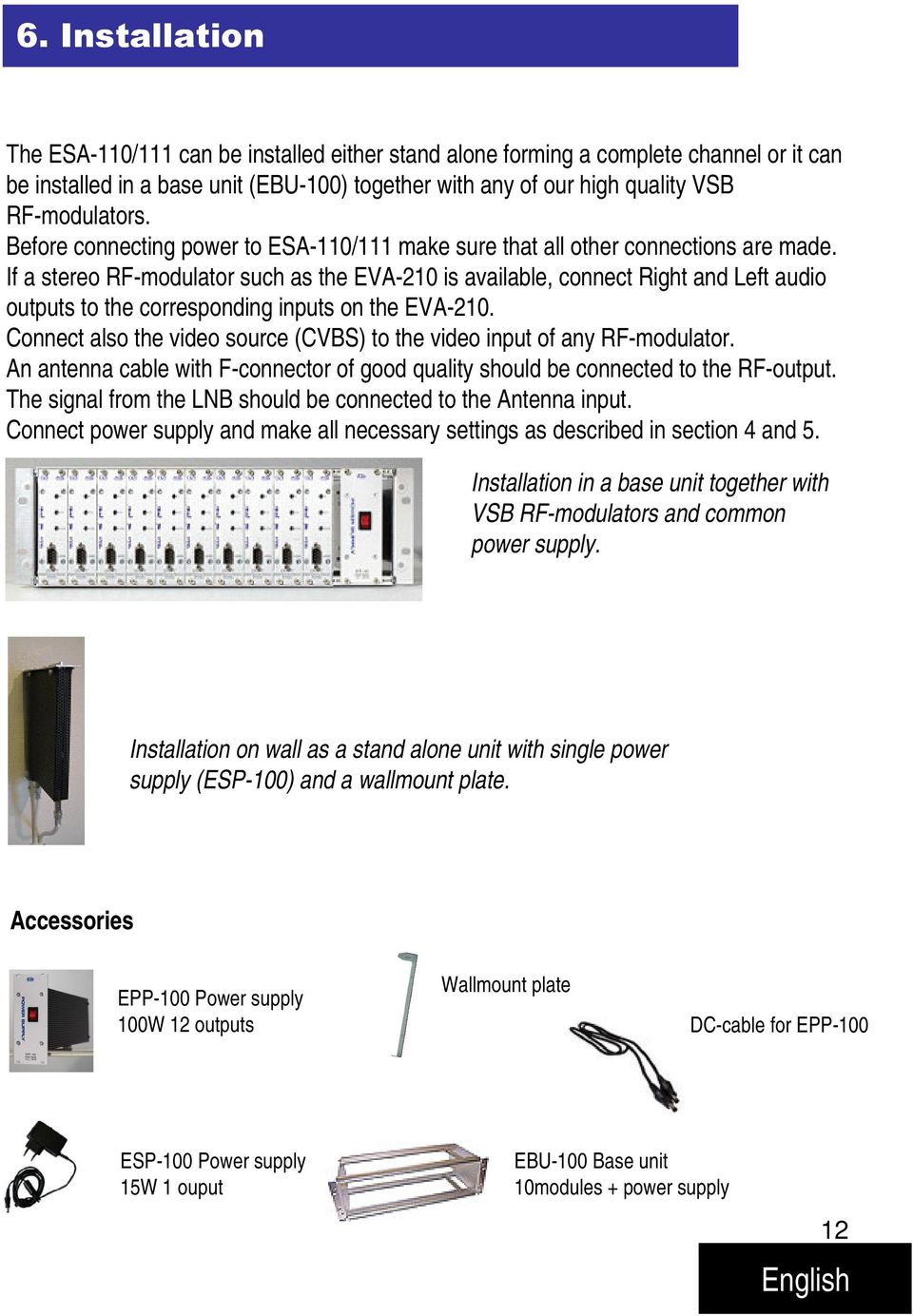 If a stereo RF-modulator such as the EVA-210 is available, connect Right and Left audio outputs to the corresponding inputs on the EVA-210.