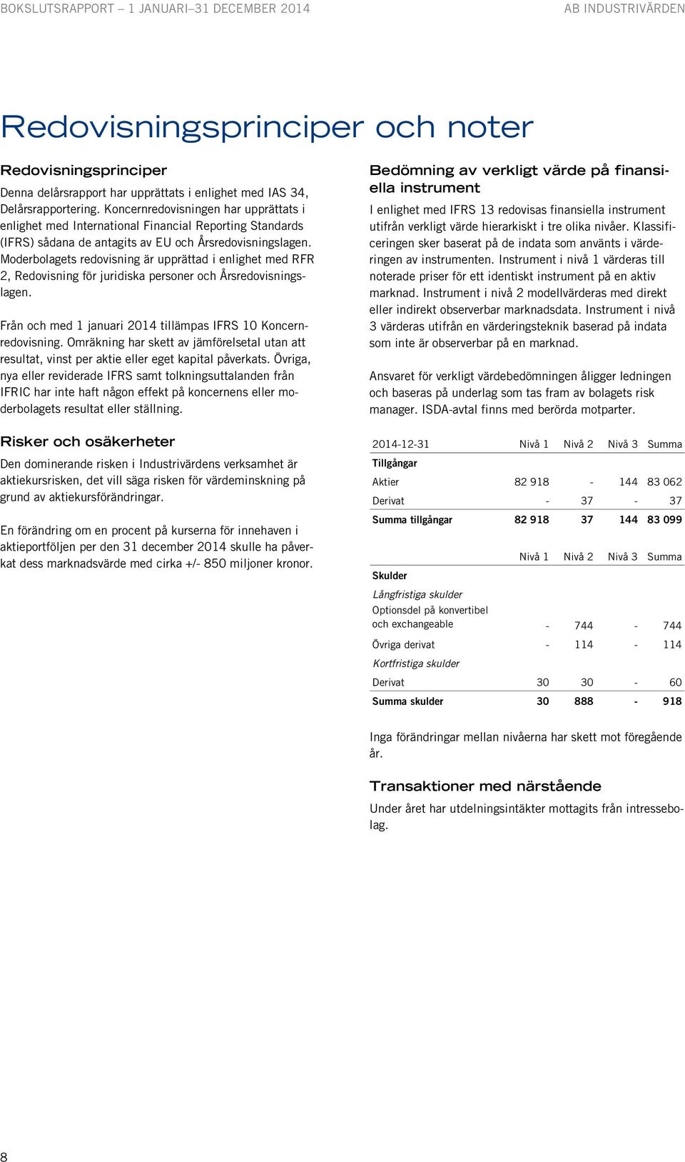 Moderbolagets redovisning är upprättad i enlighet med RFR 2, Redovisning för juridiska personer och Årsredovisningslagen. Från och med 1 januari 2014 tillämpas IFRS 10 Koncernredovisning.