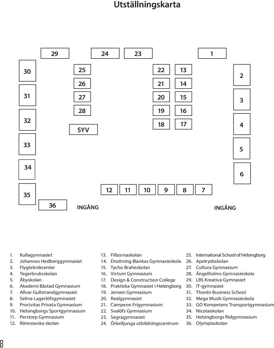 Helsingborgs Sportgymnasium 11. Perstorp Gymnasium 12. Rönnowska skolan 13. Filbornaskolan 14. Drottning Blankas Gymnasieskola 15. Tycho Braheskolan 16. Victum Gymnasium 17.