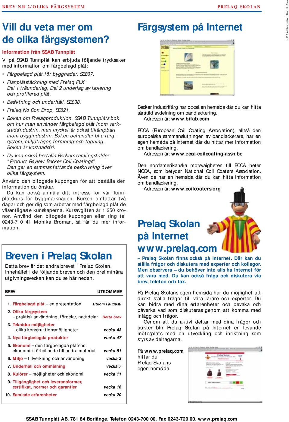 Planplåtstäckning med Prelaq PLX Del 1 träunderlag, Del 2 underlag av isolering och profilerad plåt. Besiktning och underhåll, SE838. Prelaq No Con Drop, SE821. Boken om Prelaqproduktion.