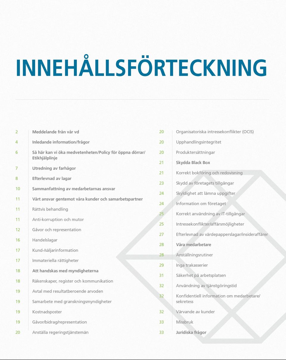 6 Så här kan vi öka medvetenheten/policy för öppna dörrar/ 20 Produktersättningar när Etikhjälplinje vi fattar beslut.