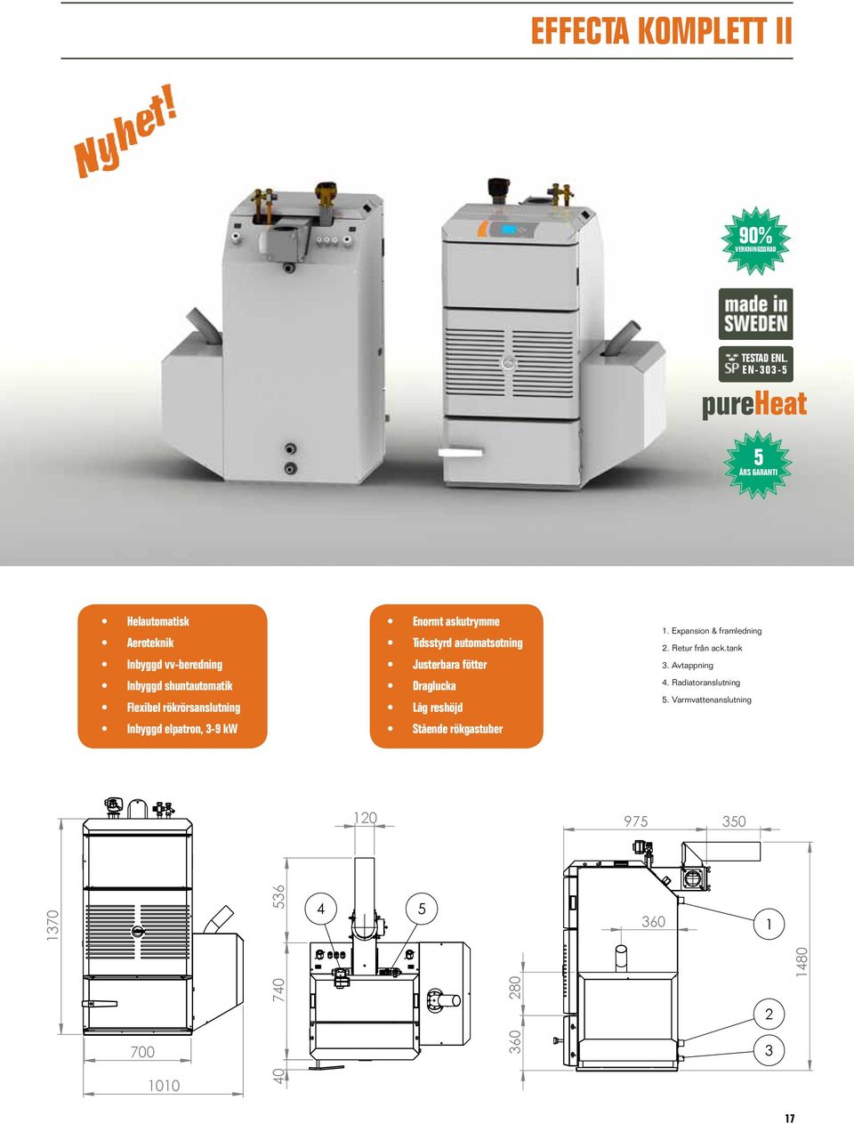 tank Inbyggd vv-beredning Inbyggd shuntautomatik Flexibel rökrörsanslutning Justerbara fötter Draglucka 120 Låg reshöjd 56 4 120 700 5 1010 975 50 170 56 740 4 5 60 1