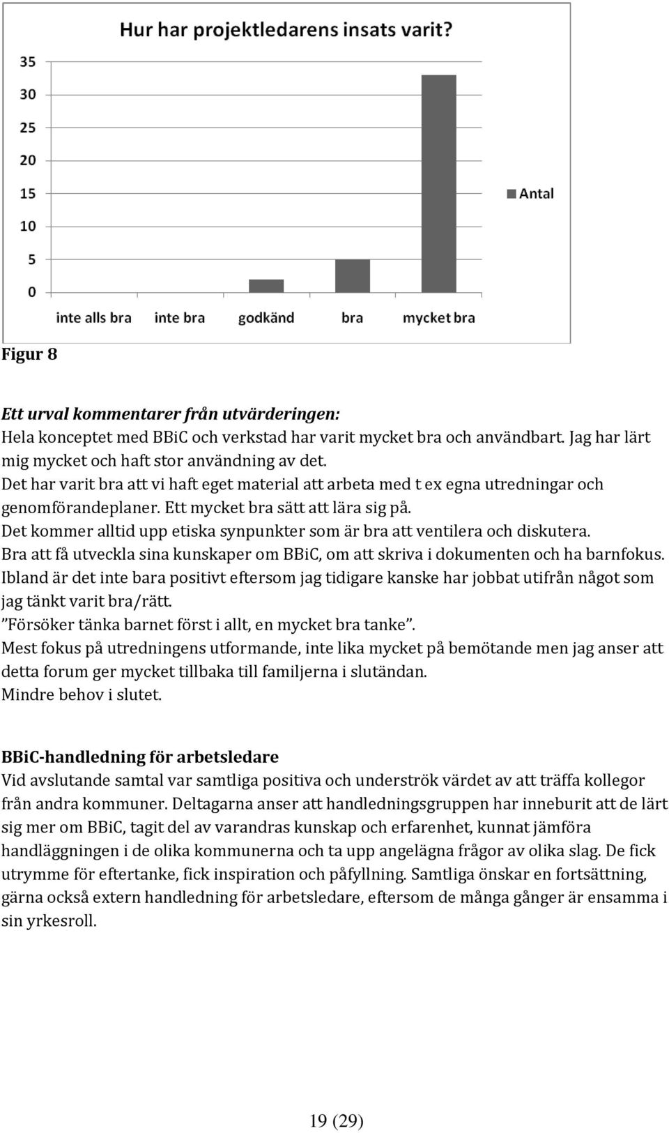 Det kommer alltid upp etiska synpunkter som är bra att ventilera och diskutera. Bra att få utveckla sina kunskaper om BBiC, om att skriva i dokumenten och ha barnfokus.