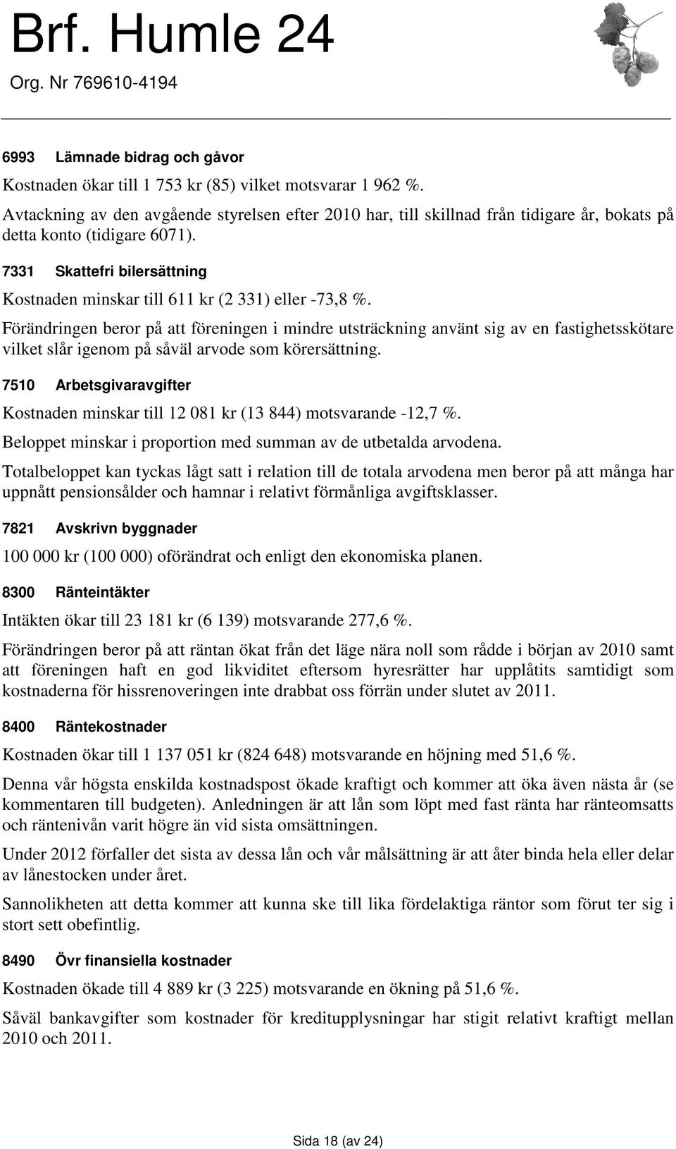 7331 Skattefri bilersättning Kostnaden minskar till 611 kr (2 331) eller -73,8 %.