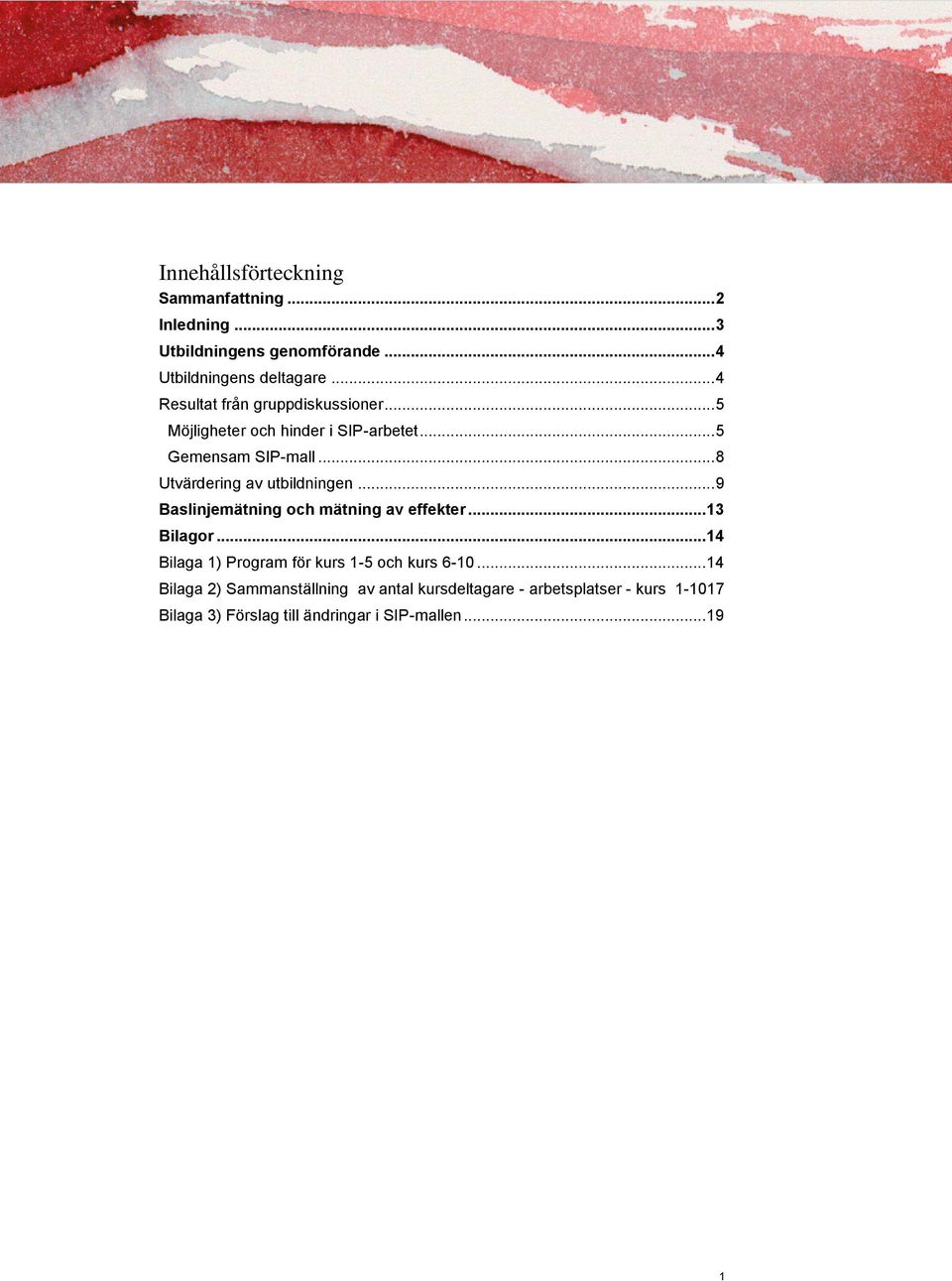 .. 8 Utvärdering av utbildningen... 9 Baslinjemätning och mätning av effekter... 13 Bilagor.