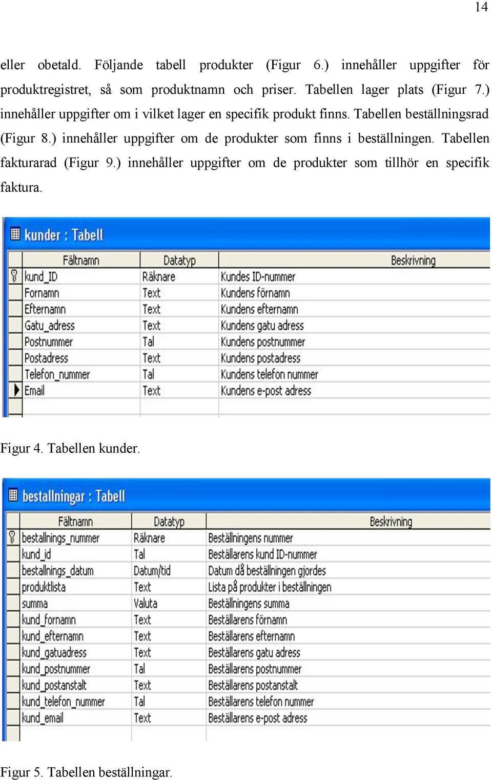 ) innehåller uppgifter om i vilket lager en specifik produkt finns. Tabellen beställningsrad (Figur 8.