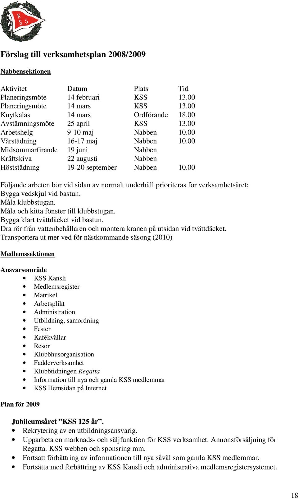 00 Midsmmarfirande 19 juni Nabben Kräftskiva 22 augusti Nabben Höststädning 19-20 september Nabben 10.