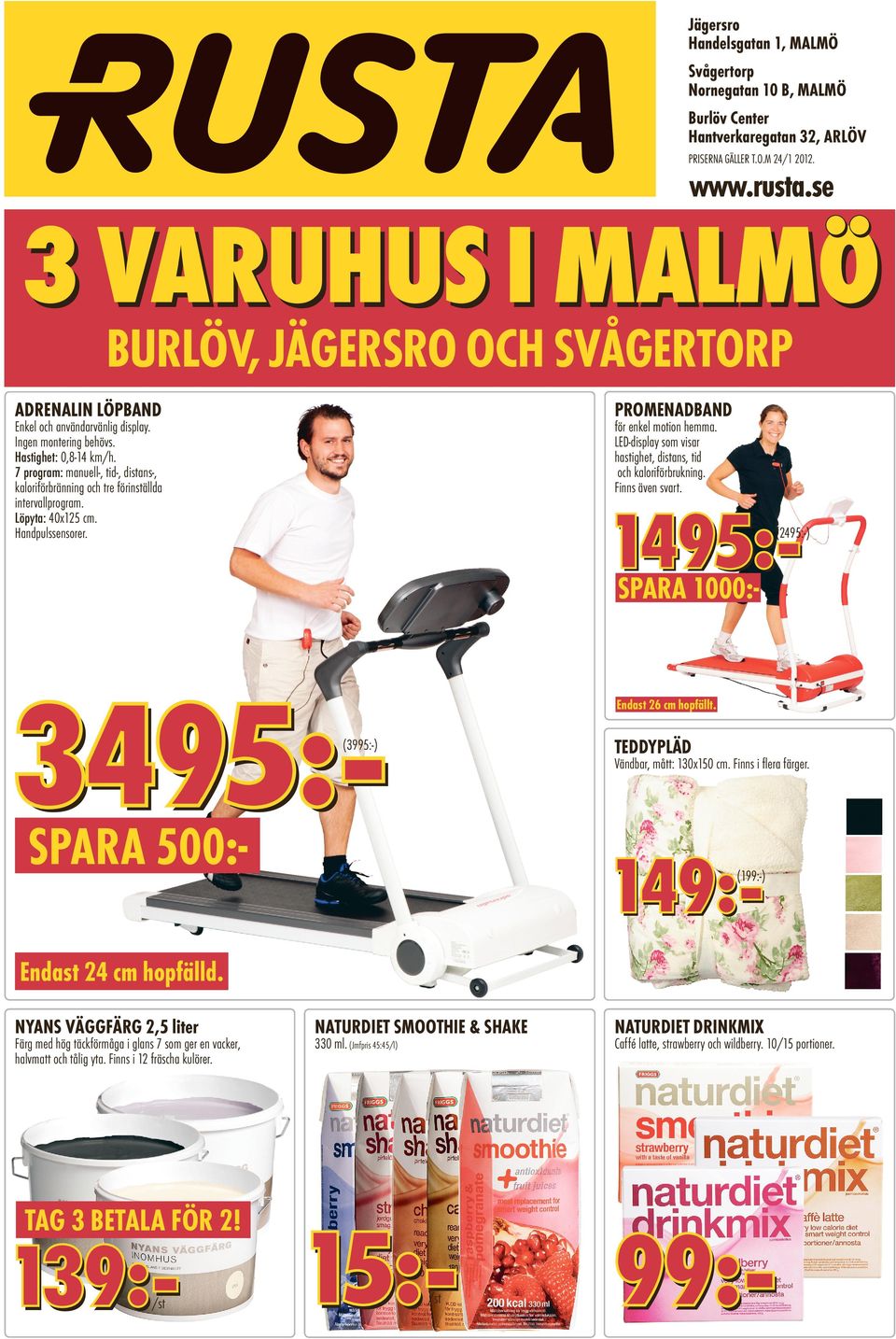 7 program: manuell-, tid-, distans-, kaloriförbränning och tre förinställda intervallprogram. Löpyta: 40x125 cm. Handpulssensorer. för enkel motion hemma.