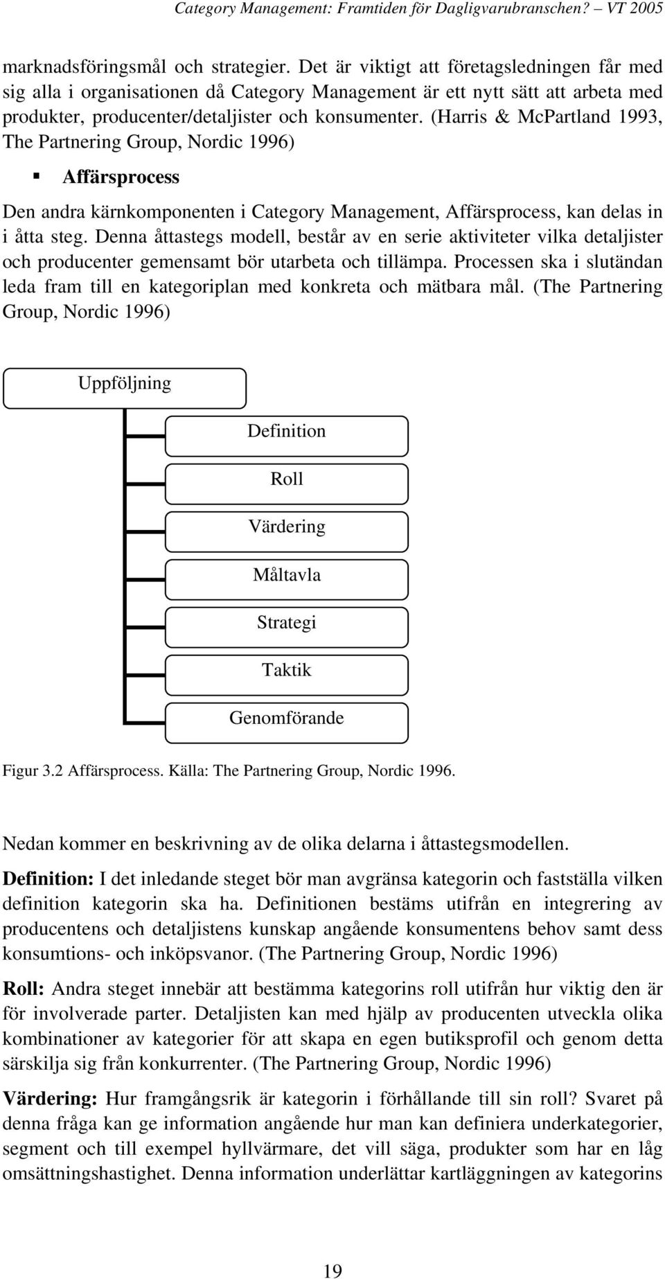 (Harris & McPartland 1993, The Partnering Group, Nordic 1996) Affärsprocess Den andra kärnkomponenten i Category Management, Affärsprocess, kan delas in i åtta steg.