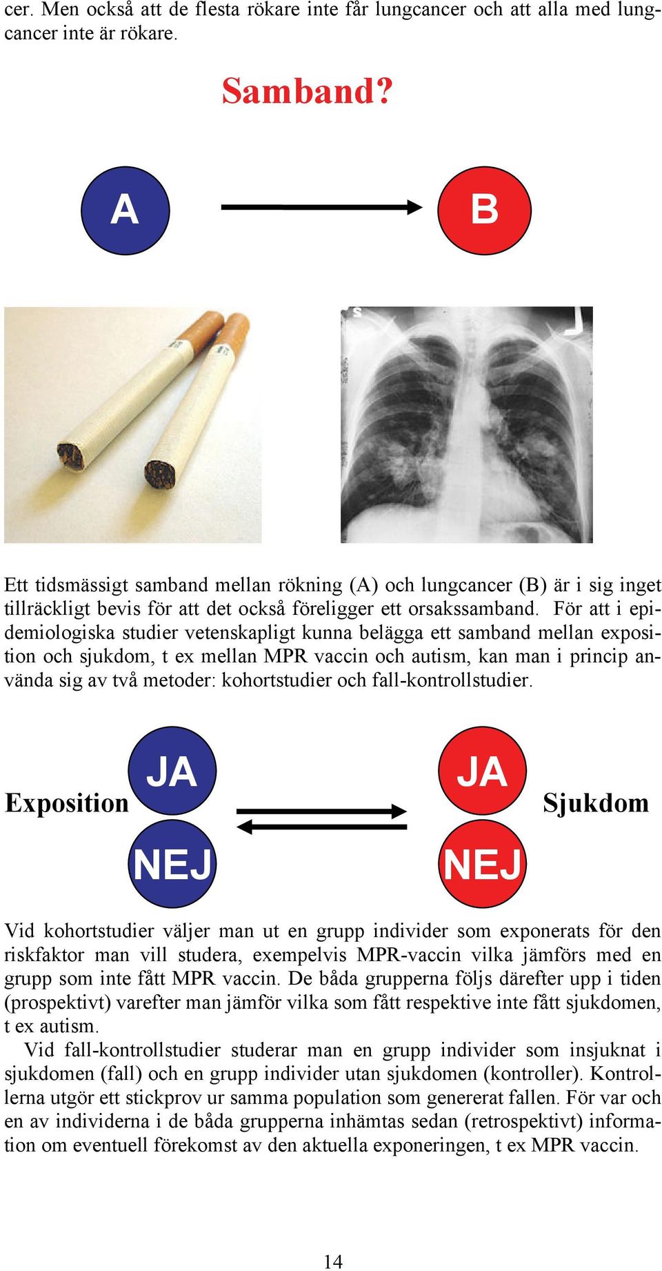 För att i epidemiologiska studier vetenskapligt kunna belägga ett samband mellan exposition och sjukdom, t ex mellan MPR vaccin och autism, kan man i princip använda sig av två metoder: kohortstudier