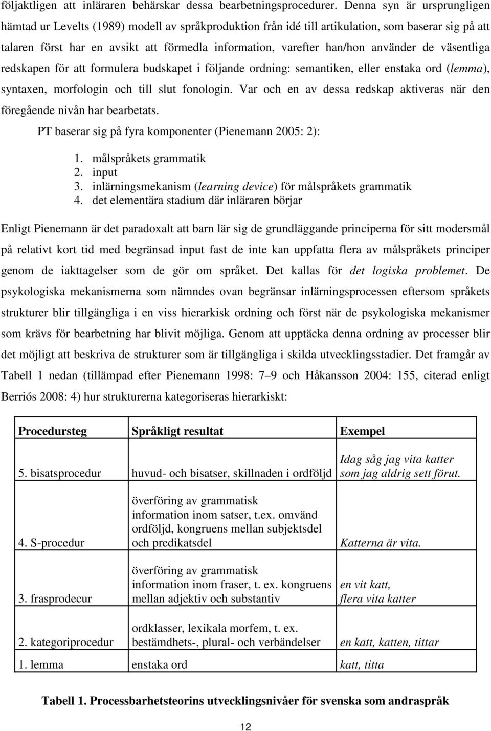 använder de väsentliga redskapen för att formulera budskapet i följande ordning: semantiken, eller enstaka ord (lemma), syntaxen, morfologin och till slut fonologin.