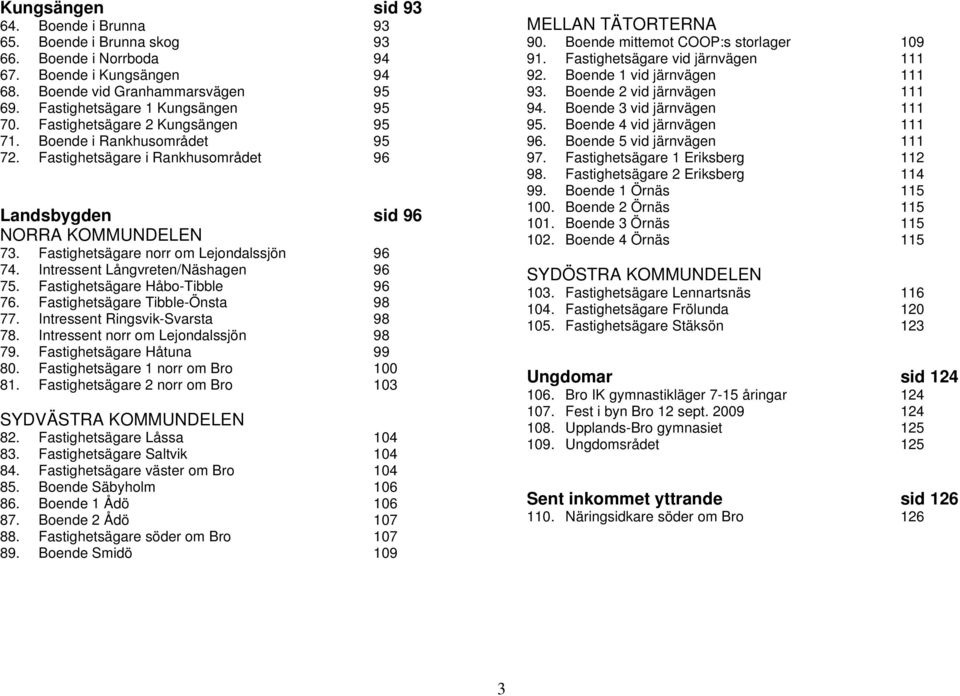 Intressent Långvreten/Näshagen 96 75. Fastighetsägare Håbo-Tibble 96 76. Fastighetsägare Tibble-Önsta 98 77. Intressent Ringsvik-Svarsta 98 78. Intressent norr om Lejondalssjön 98 79.