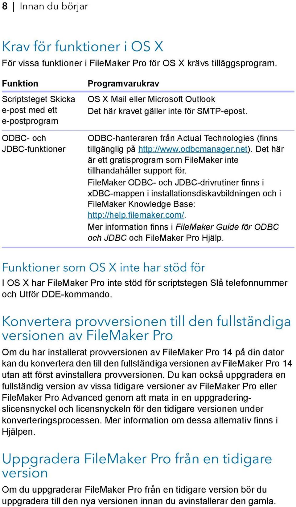 ODBC-hanteraren från Actual Technologies (finns tillgänglig på http://www.odbcmanager.net). Det här är ett gratisprogram som FileMaker inte tillhandahåller support för.