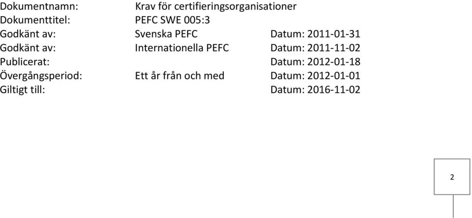 Internationella PEFC Datum: 2011 11 02 Publicerat: Datum: 2012 01 18