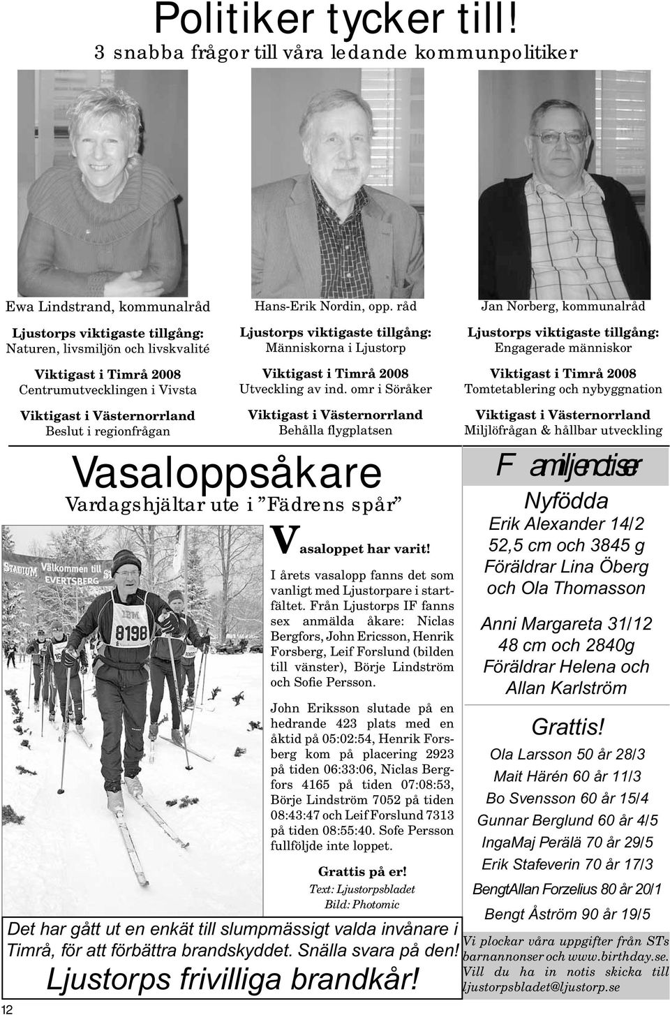 Hans-Erik Nordin, opp. råd Ljustorps viktigaste tillgång: Människorna i Ljustorp Viktigast i Timrå 2008 Utveckling av ind.