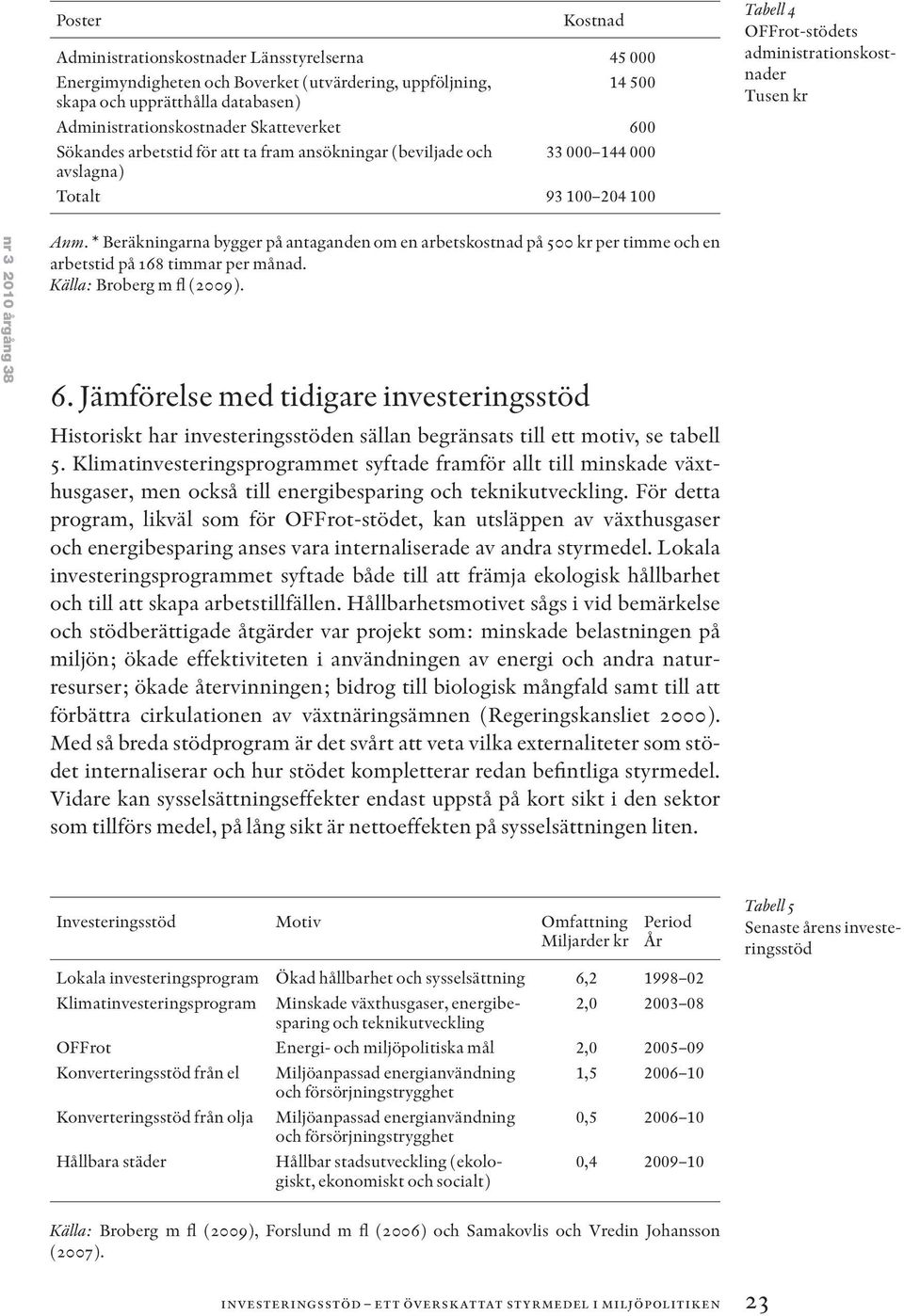 * Beräkningarna bygger på antaganden om en arbetskostnad på 500 kr per timme och en arbetstid på 168 timmar per månad. Källa: Broberg m fl (2009). 6.