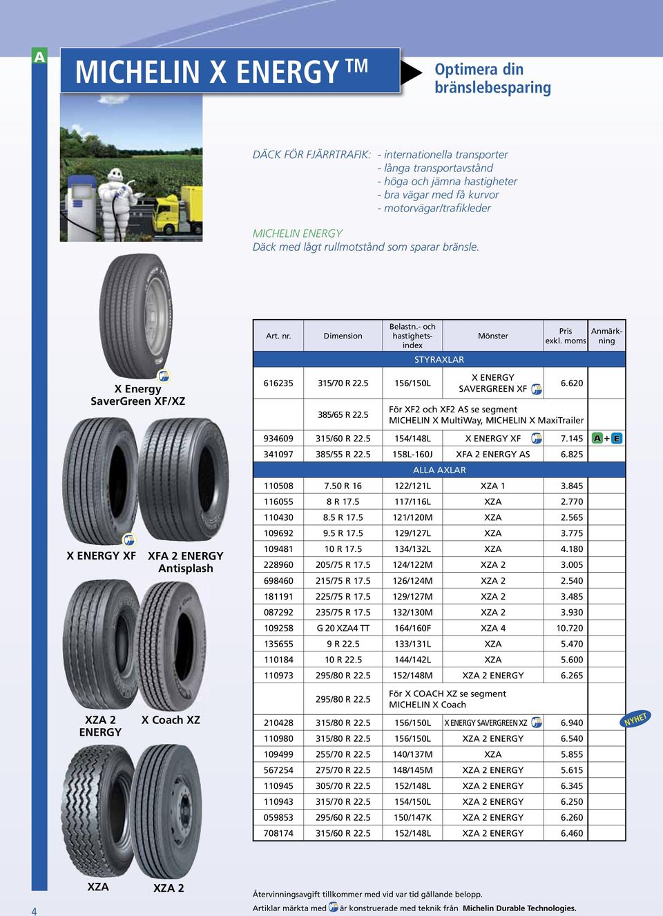 moms STYR X Energy SaverGreen XF/XZ X ENERGY XF XFA 2 ENERGY Antisplash 616235 315/70 R 22.5 156/150L 385/65 R 22.5 X ENERGY SAVERGREEN XF 6.