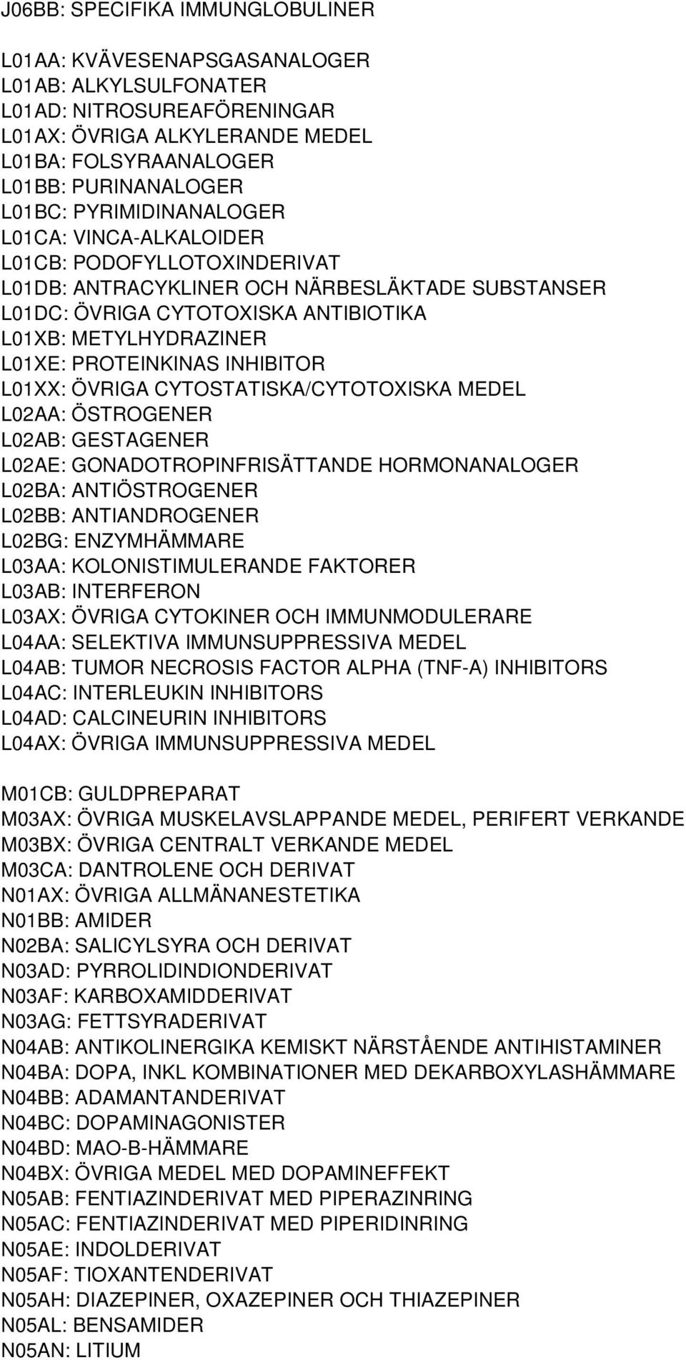 PROTEINKINAS INHIBITOR L01XX: ÖVRIGA CYTOSTATISKA/CYTOTOXISKA MEDEL L02AA: ÖSTROGENER L02AB: GESTAGENER L02AE: GONADOTROPINFRISÄTTANDE HORMONANALOGER L02BA: ANTIÖSTROGENER L02BB: ANTIANDROGENER