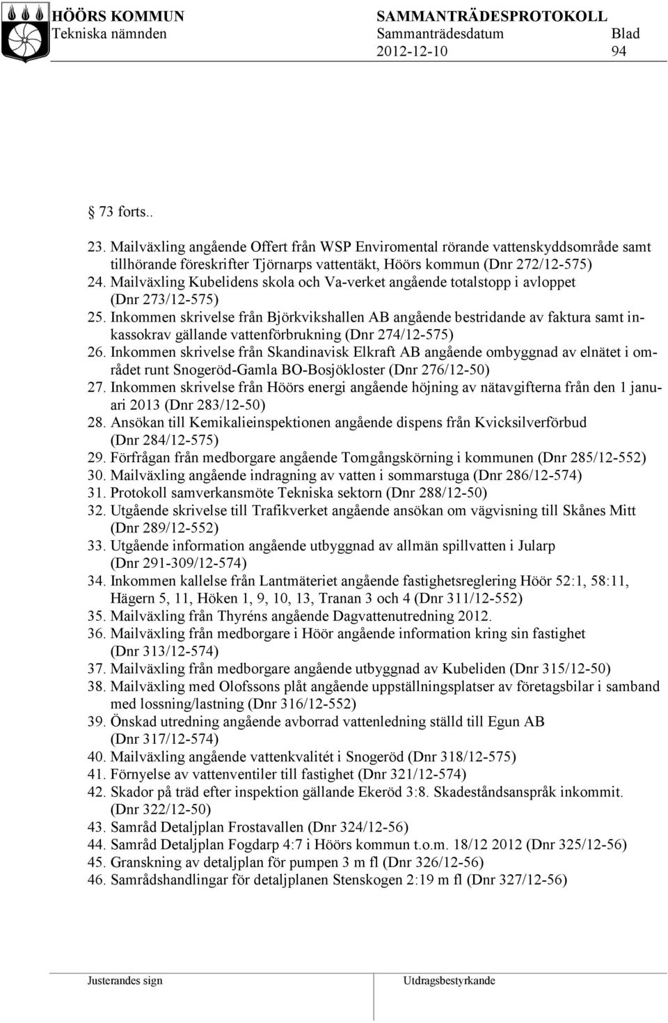 Inkommen skrivelse från Björkvikshallen AB angående bestridande av faktura samt inkassokrav gällande vattenförbrukning (Dnr 274/12-575) 26.