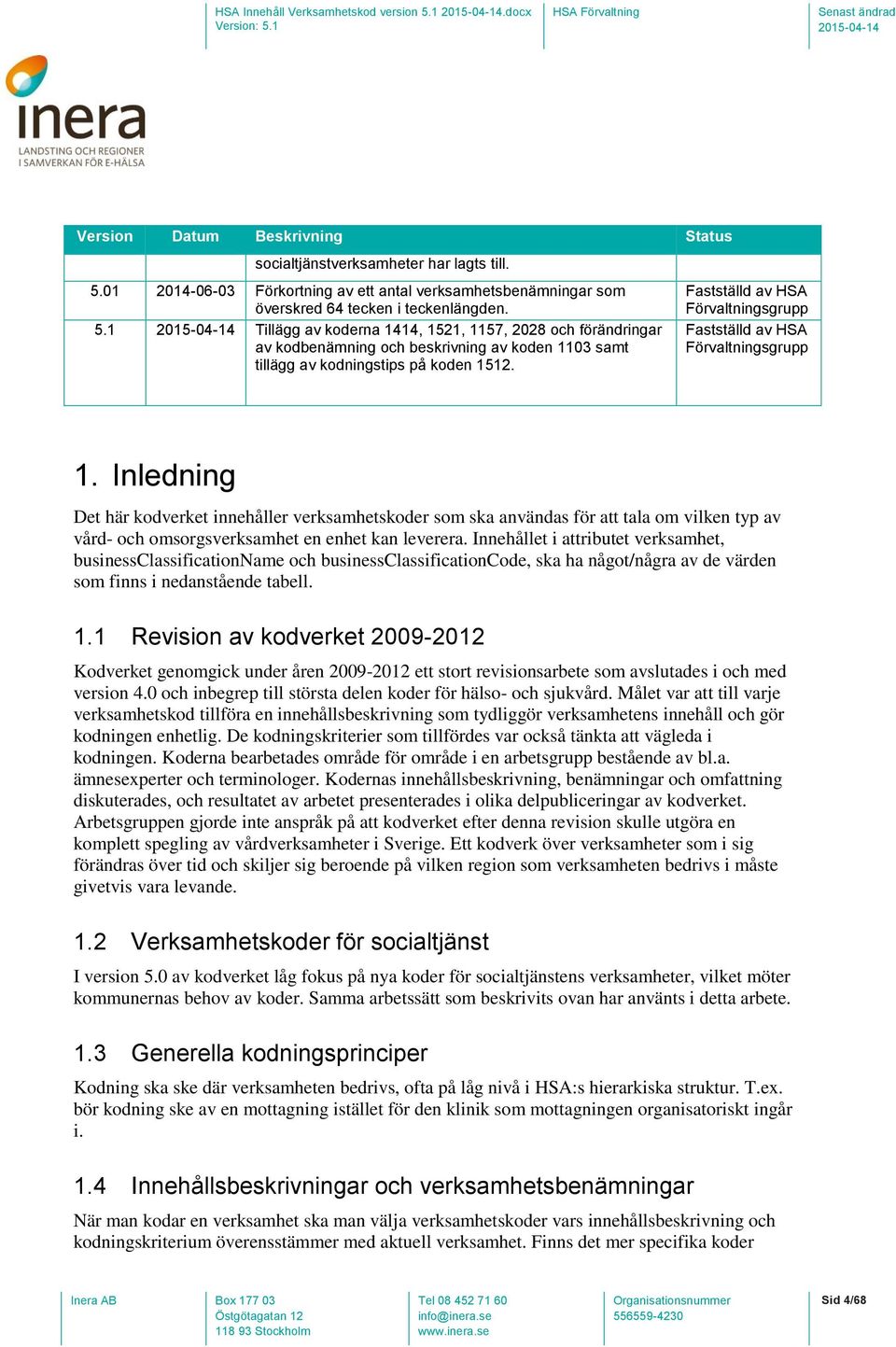 Fastställd av HSA Förvaltningsgrupp Fastställd av HSA Förvaltningsgrupp 1.