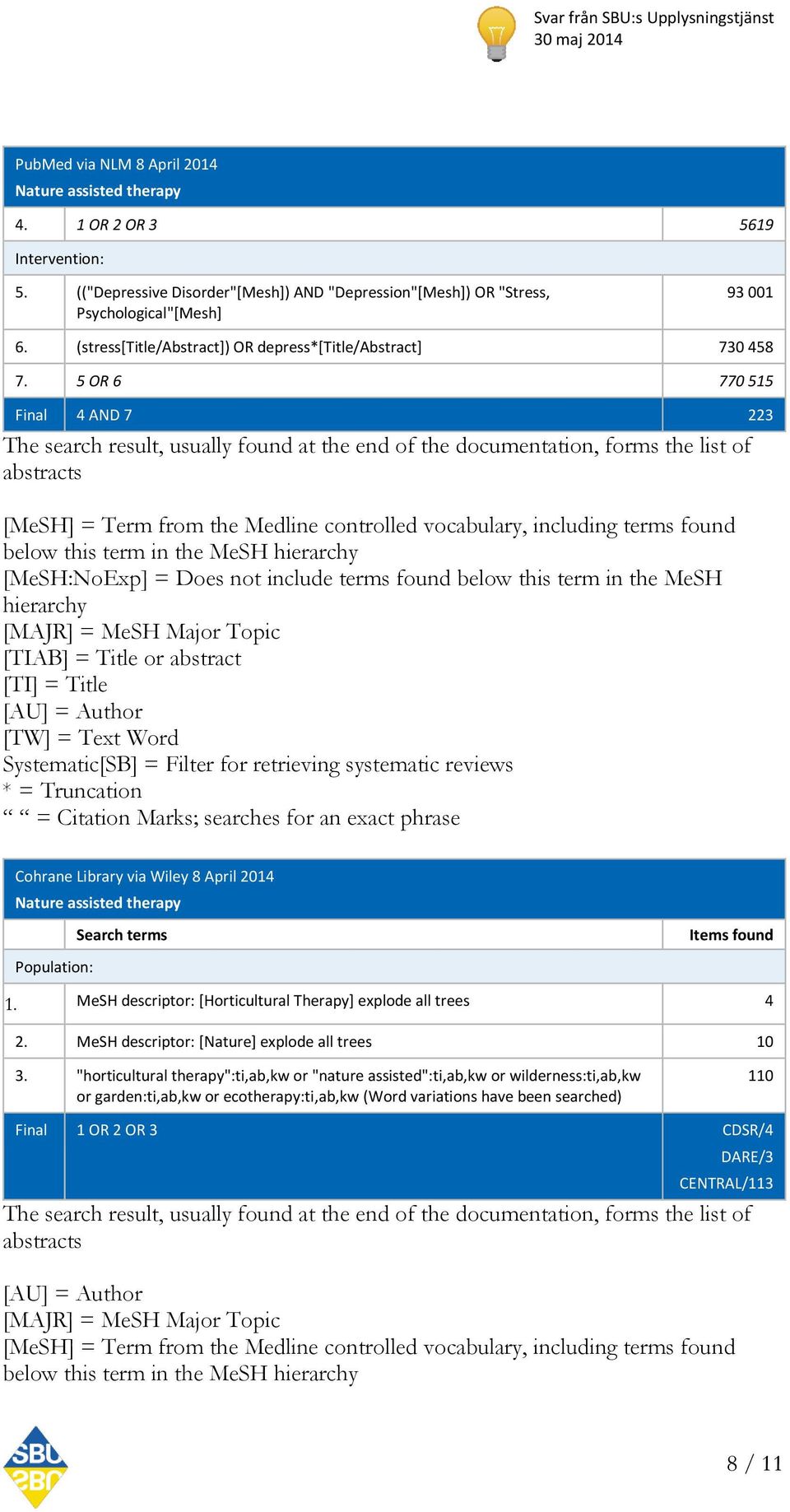 5 OR 6 770 515 Final 4 AND 7 223 The search result, usually found at the end of the documentation, forms the list of abstracts [MeSH] = Term from the Medline controlled vocabulary, including terms