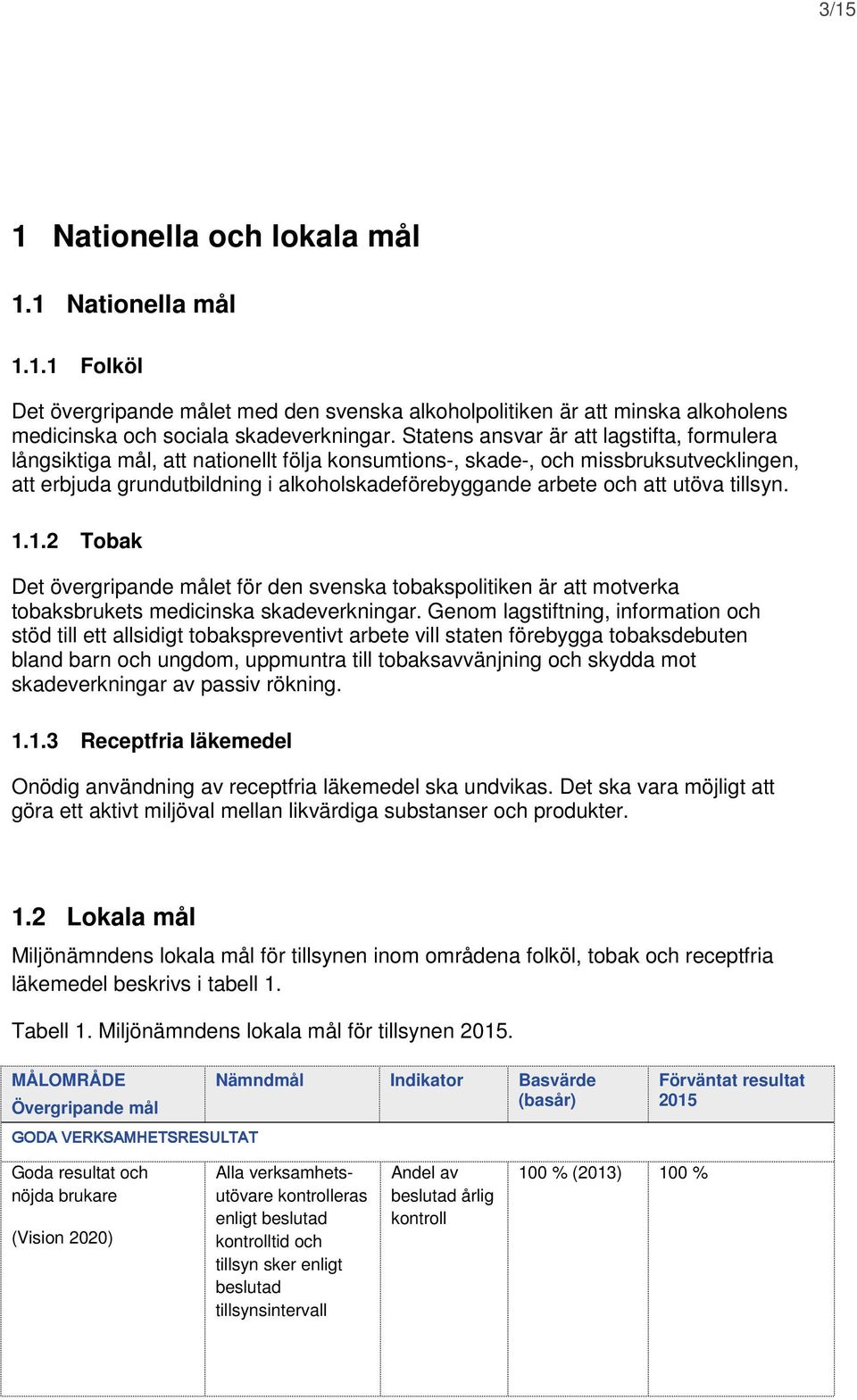 utöva tillsyn. 1.1.2 Tobak Det övergripande målet för den svenska tobakspolitiken är att motverka tobaksbrukets medicinska skadeverkningar.