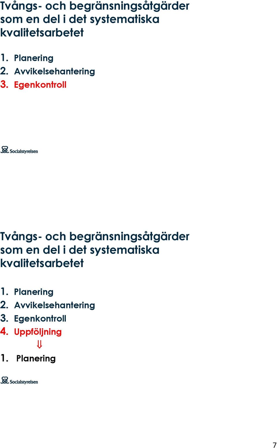 Egenkontroll   Egenkontroll 4. Uppföljning 1. Planering 7