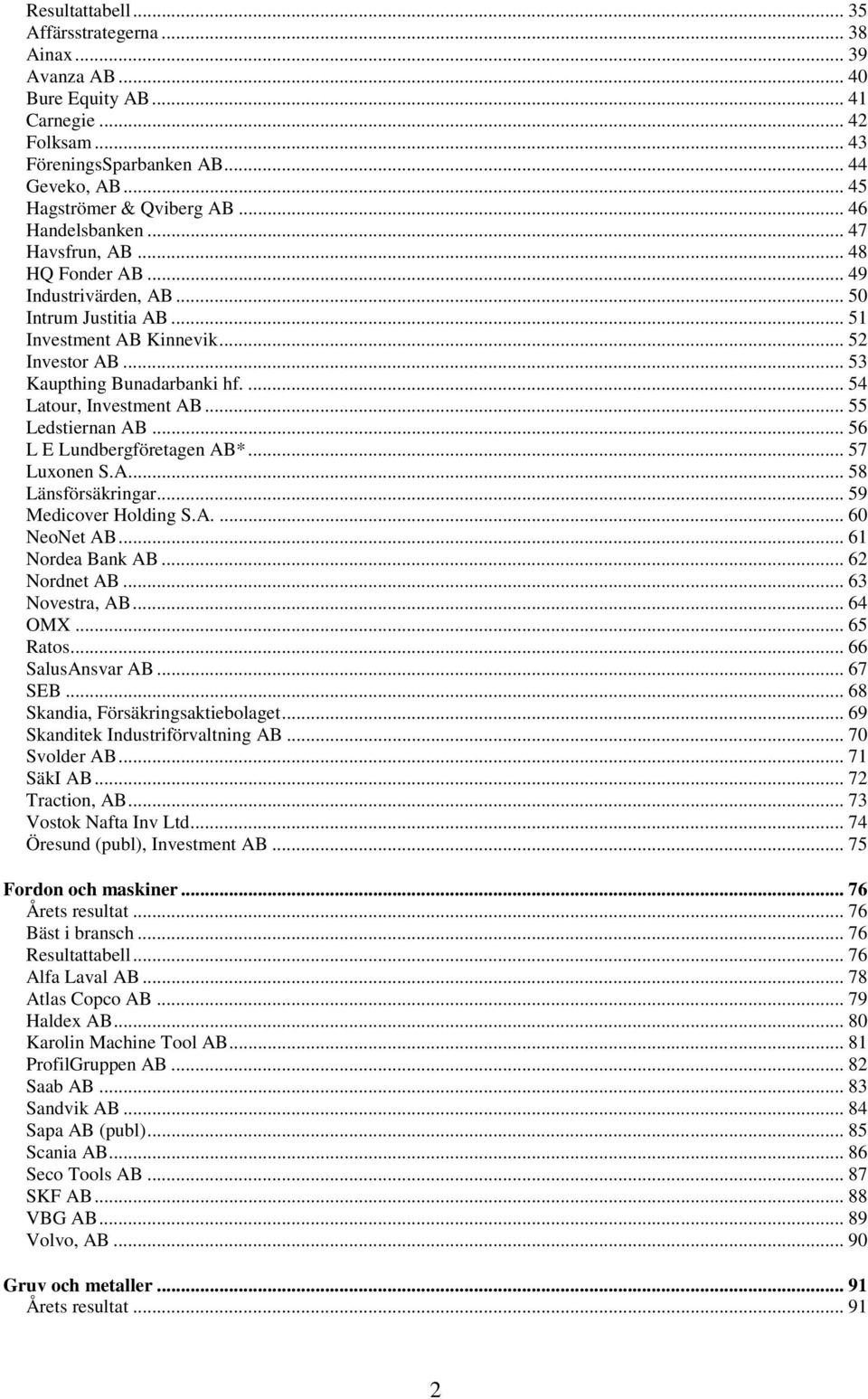 ... 54 Latour, Investment AB... 55 Ledstiernan AB... 56 L E Lundbergföretagen AB*... 57 Luxonen S.A... 58 Länsförsäkringar... 59 Medicover Holding S.A.... 60 NeoNet AB... 61 Nordea Bank AB.