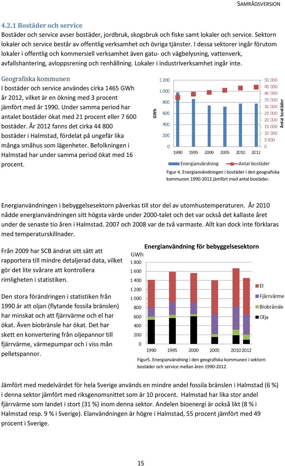 Lokaler i industriverksamhet ingår inte. Geografiska kommunen I bostäder och service användes cirka 1465 GWh år 2012, vilket är en ökning med 3 procent jämfört med år 1990.